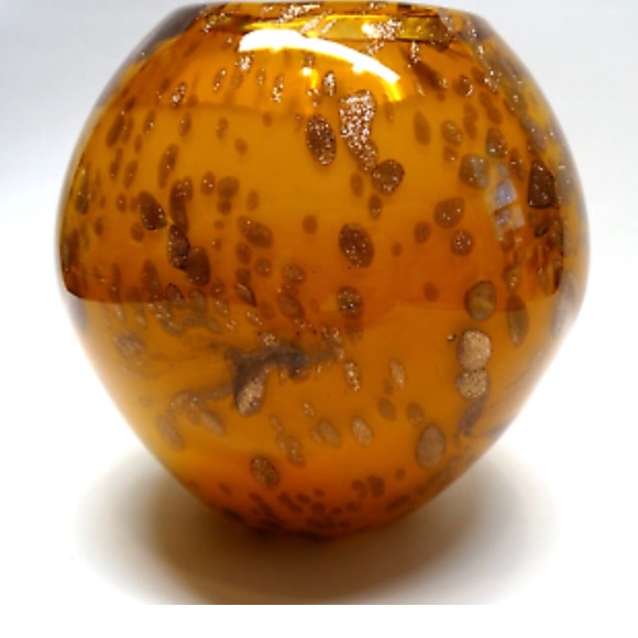 Diamond Star Corp (DS) Amber and Gold Round Hand Blown Vase - Picture 9 of 9